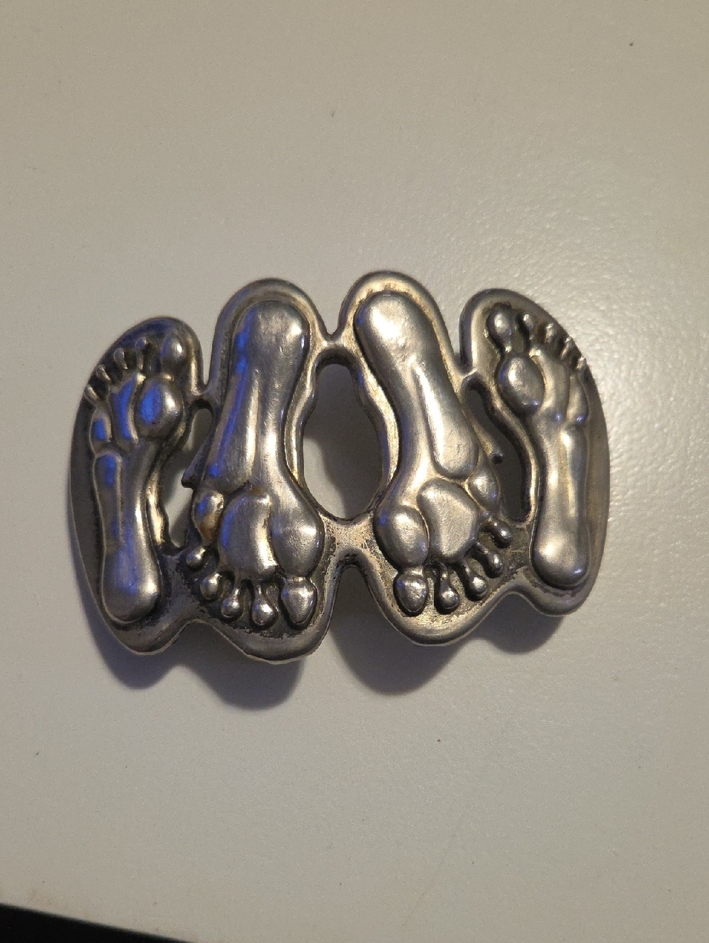 Silver Tone Footprint Belt Buckle - Men's Accessory